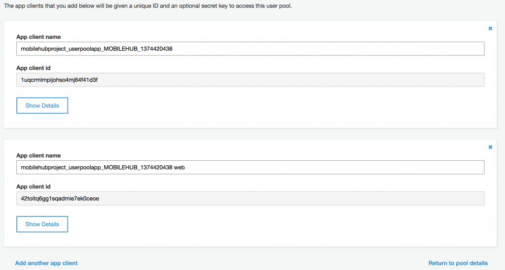 Ionic Aws stack client ids