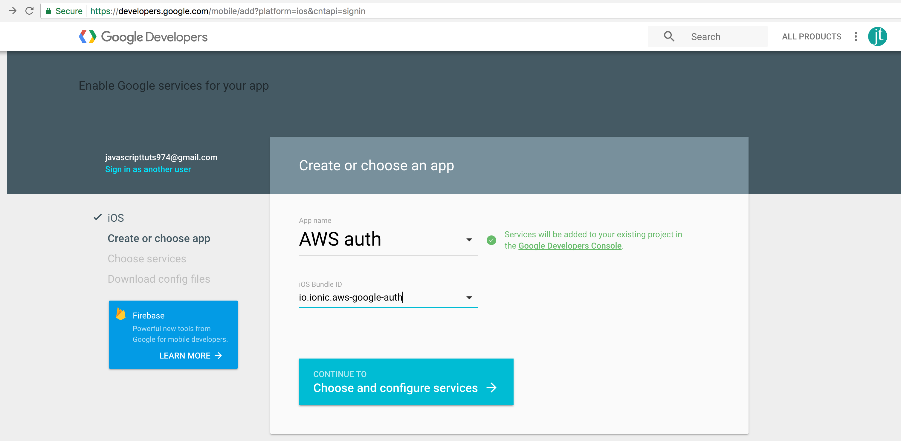 ionic AWS Google oauth get credentials