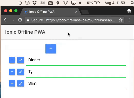 ionic PWA firebase offline service worker result