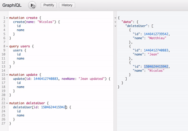 ionic graphql node apollo CRUD delete mutation graphiql