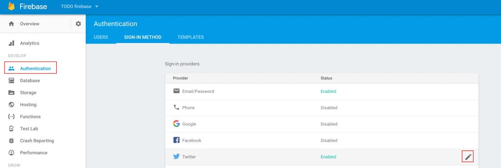 ionic twitter firebase oauth enable